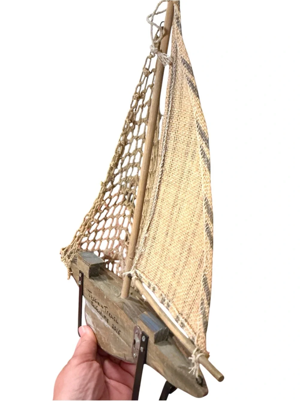 Carved Wood Sailboat Wall Decor Wall Hooks Nautical Maine Coastal Dated & Signed